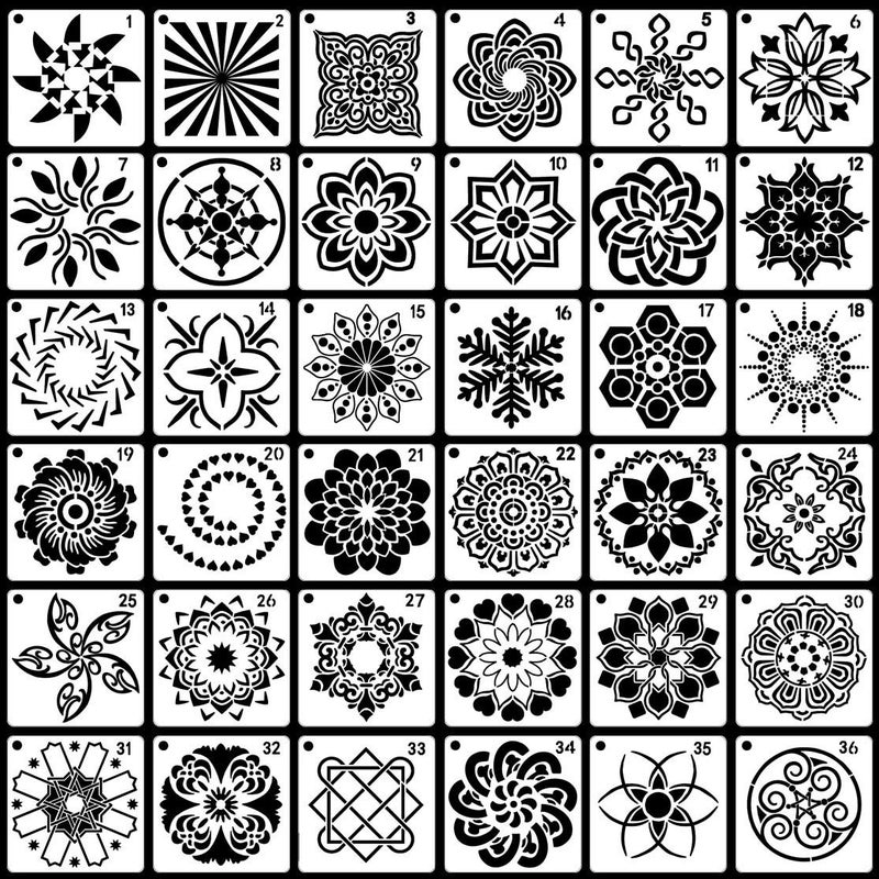 CH HAICHENG 36 PCS Reusable Mandala Stencils for Painting Rocks Wood Canvas Fabric Glass Pottery Art Projects - Image 2